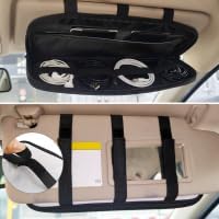 Skull Zippered Car Sun Visor Organizer Bling with Adjustable Straps and Multi-Pocket Car Visor Storage Accessories with Picture Holder Easy Installation Universal Fit for Most Cars SUV