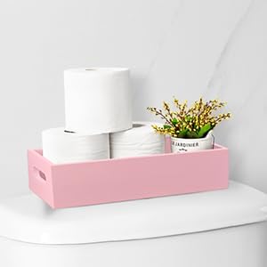ALELION Pink Bathroom Basket for Organizing - Wooden Toilet Tank Paper Basket with Handle for Back of Toilet Tank Top Organiz