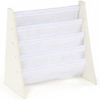 Humble Crew 4-Tier Kids Bookshelf, White Wood/White - Premium Book Shelf for Kids Rooms with Four Deep Pockets - Toddler Slin