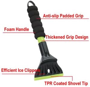 Oversized Ice Scrapers for Car Windshield, Snow Brush Scrapers Car Window Frost Removal with Foam Handle, 4.7Inch Large Soft Blade for SUVs Trucks-Scratch（1pc）