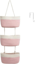 TeoKJ Over the Door Hanging Basket, 3-Tier Woven Cotton Wall-Mounted Storage Organizer Bag Decorative Hanging Nursery Baskets