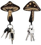 AHANDMAKER 2 Sets Wooden Mushroom Wall Hooks Key Holder, Wall Mounted Mushroom Decor Hanger for Room Keys Home Decor