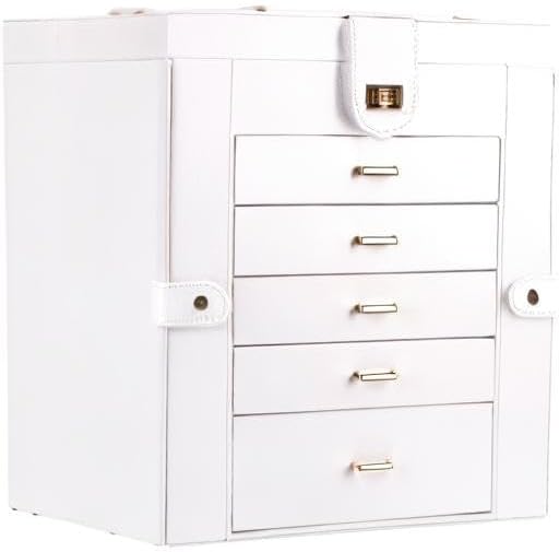 Kendal Extra Large Jewelry Box Jewelry Case PU Leather 6 Tier 5 Drawers Large Storage Capacity with Mirror Jewelry Storage Or