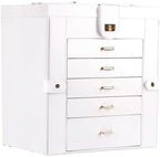 Kendal Extra Large Jewelry Box Jewelry Case PU Leather 6 Tier 5 Drawers Large Storage Capacity with Mirror Jewelry Storage Or