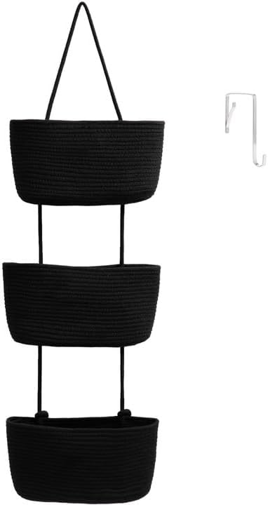 TeoKJ Over the Door Hanging Basket, 3-Tier Woven Cotton Wall-Mounted Storage Organizer Bag Decorative Hanging Nursery Baskets