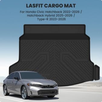 LASFIT Trunk Mat for Honda Civic Hatchback 2022-2026 & Civic Hatchback Hybrid 2025-2026, All Weather TPE Custom Fit Trunk Liner Cargo Mat Cargo Liner with Subwoofer, Black