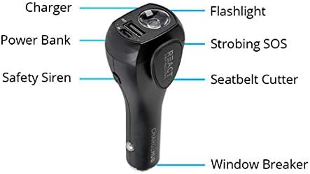 React 7-in-1 Vehicle Emergency Multi-Tool by ChargeHub with 2200mAh Power Bank, USB Car Charger, Window Breaker, Concealed Se