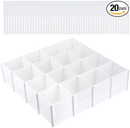 20PCS DIY Plastic Grid Drawer Dividers, Large Adjustable Drawer Storage Organizer (38cmx11cm) for Clutter Kitchen Cutlery Dre