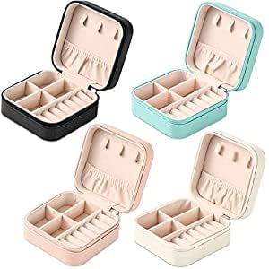 Neveika Portable Travel Mini Jewelry Box Leather Jewellery Ring Organizer Case Storage Gift Box Girls Women (4 colorx1).