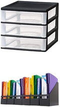 Bundle of IRIS USA Plastic Stacking Desk Top 3-Drawer Storage Organizer, 1-Pack, Medium, Black + IRIS USA Metal Magazine File