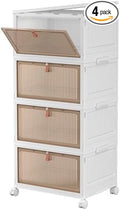 CTSNSLH 4 Tier Plastic Storage Bins with Lid - 27.5Qt Stackable with Lids for Bedroom, Living Room, Office - Foldable Contain