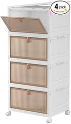 CTSNSLH 4 Tier Plastic Storage Bins with Lid - 27.5Qt Stackable with Lids for Bedroom, Living Room, Office - Foldable Contain