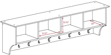 Prepac 60" Contemporary Wall Mounted Coat Rack, Coat Hooks Wall Mount with 4 Shelves, Ideal for Hallway or Entryway Storage S