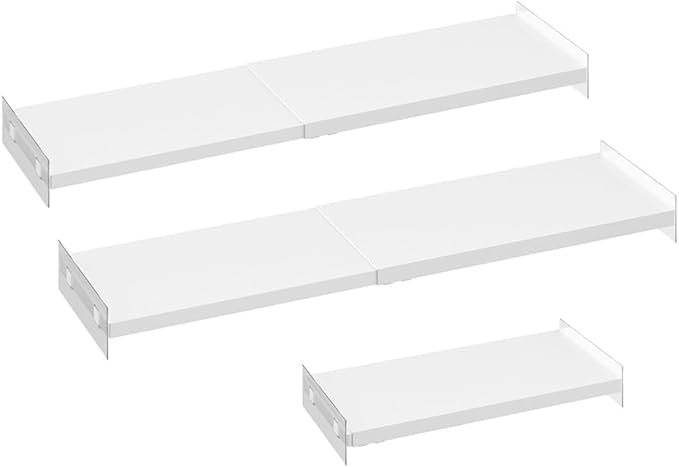 Expandable Closet Organizer Shelves, 3 Pack Adjustable Metal Storage Shelves Dividers for Wardrobe Cupboard Kitchen (White,7.
