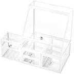 Large Capacity Makeup Organizer with Drawer & Rhinestone Handle, Transparent Dustproof Lipstick Jewelry Storage Case, Cosmeti