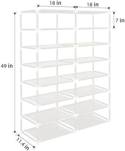 ERONE Shoe Rack Storage Organize, 28 Pairs Portable Double Row with Nonwoven Fabric Cover Shoe Shelf Cabinet for Closet (Whit
