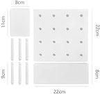 HGYZE Plastic Pegboard Wall Organizer, White, 22 x 22 x 1.5 in, Includes 4 Wall Shelves, 8 Hanging Boards, 24 Hooks