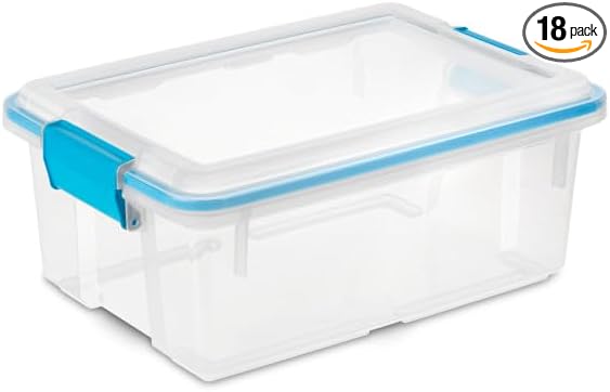 Sterilite 18-Pack Gasket Box, Weather-Resistant Storage Bins with Latching Lids, 12 Quart - Heavy-Duty Organizing Containers 
