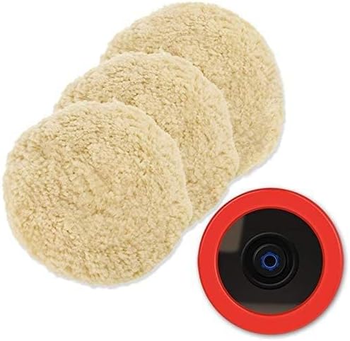 Wool Polishing Pads, SPTA 6"(150mm) 100% Natural Wool Buffing Pad with Hook & Loop Backing 4pcs Set Come with 5/8-11 Thread Backing Plate for Car Polishing, Buffing and Cutting
