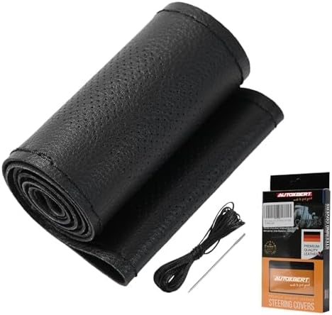 AUTOXBERT 38cm/15 Inch Genuine Leather DIY Steering Wheel Cover Soft Hand Sewing On Wrap Cover with Needles Thread fit for VW