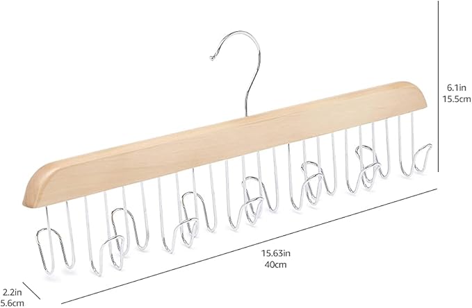 Amazon Basics Wooden Belt Hanger Closet Organizer, Multifunctional, Smooth Finish, Natural, 2-Pack