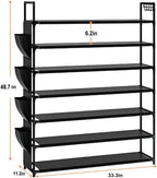 OYREL Large Capacity 7 Tier Shoe Rack, Black, 33.3in Wide x 11.2in Deep x 48.7in Tall, Holds 28-35 Pairs of Shoes, Ultra-Mini