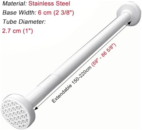 Adjustable Closet Rods - No Drill Clothes Rail for Windows & Bathroom - Extendable White Wardrobe Rail (11.75" - 19.75") - Id