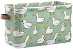 xigua Cartoon Goose Storage Basket Collapsible Storage Bins Waterproof Canvas Storage Basket with Leather Handles for Home Cl