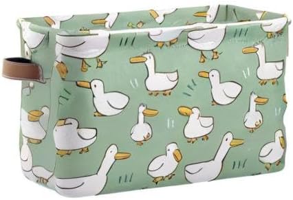xigua Cartoon Goose Storage Basket Collapsible Storage Bins Waterproof Canvas Storage Basket with Leather Handles for Home Cl