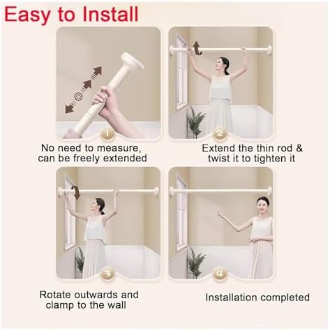 Adjustable Closet Rods - No Drilling Clothes Rail for Windows & Bathroom - Extendable White Wardrobe Rail (11.75" - 19.75") -