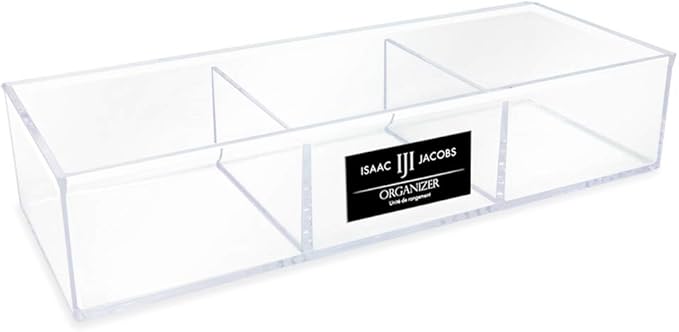 Isaac Jacobs Large 3-Compartment Acrylic Stackable Organizer (12.9" L x 5" W x 2.7" H), Multi-Sectional Tray & Storage Soluti