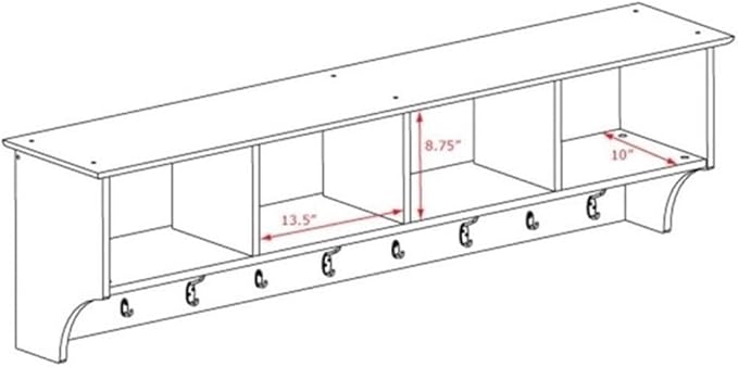Prepac Drifted Gray 60" Contemporary Wall Mounted Coat Rack, Coat Hooks Wall Mount with 4 Shelves, Ideal for Hallway or Entry