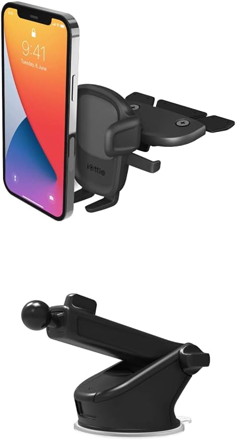 iOttie Easy One Touch 5 CD Slot Mount with Extra Dashboard Mounting Base & Dash Pad - Universal Car Mount Phone Holder for iPhone, Google, Samsung, Moto, Huawei, Nokia, LG, and All Other Smartphones