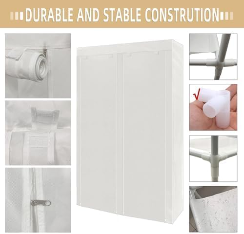 ERONE Shoe Rack Storage Organize, 28 Pairs Portable Double Row with Nonwoven Fabric Cover Shoe Shelf Cabinet for Closet (Whit