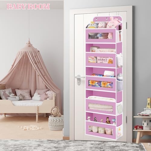 KYEVIS Over The Door Organizer, 5 Shelves Closet Door Hanging Organizer with 10 Mesh Pockets, Nursery Closet Organizer, Baby 