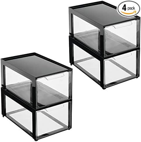 mDesign Plastic Desk Organizer and Storage Bin w/Pull Out Drawer - Stackable Office Storage Container for Office Supplies - D