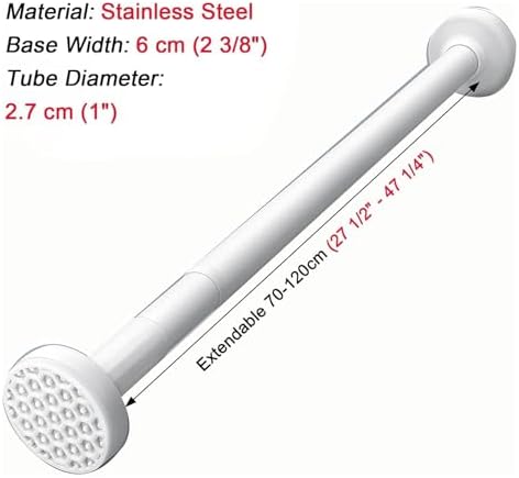 Adjustable Closet Rods No Drill Clothes Rail - Extendable Wardrobe Rail for Windows & Bathroom, Space-Saving White 3550 cm (1