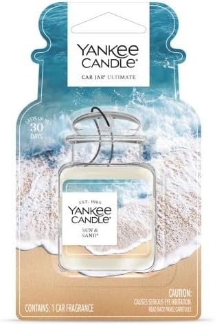 Yankee Candle Car Air Fresheners, Hanging Car Jar Ultimate, Neutralizes Odors Up To 30 Days, Sun & Sand, 0.96 OZ (Pack of 4)
