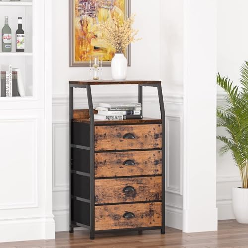 Furnulem Night Stand, Tall 4 Drawers Dresser for Bedroom, Hallway, Nursery, Closet Organizer, Nightstand Bedside Table Furnit