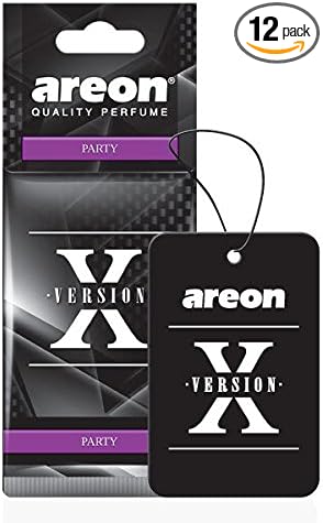 AREON X AXV01 Hanging Best Car Air Freshener Party Scent, Paper Hanging Ornaments, Long Lasting Scent for Car or Home 12 Pack
