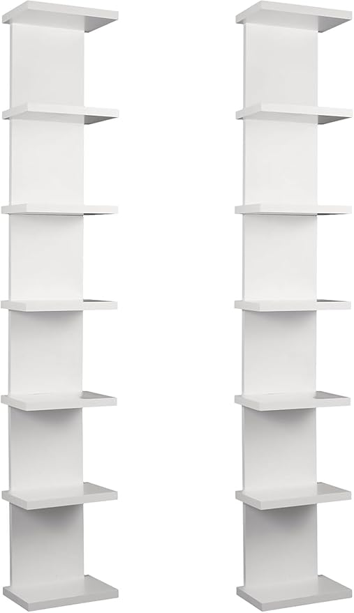 2 Pack 7 Tier Wall Shelf Unit 43" White Lack Wall Shelf Display Floating Shelves for Storage Vertical Column Tower Design Flo
