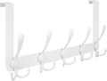 TICONN Over The Door Hooks, 5 Heavy Duty Tri Coat Rack All Metal Coat Hanger for Bathroom Bedroom Dorm (White, 1PK, Fit 1-3/4