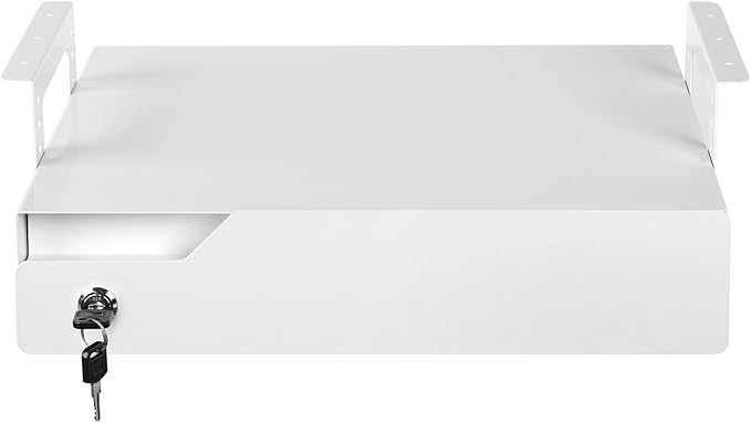 Under Desk Drawer Storage with Lock, 17.3"x11.8"x5.4", Metal Undermount Table Drawer, Ball Bearing Slides Out Tray Organizer 