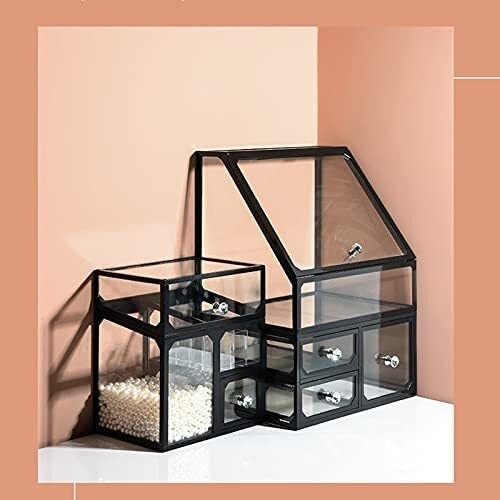 Large Capacity Makeup Organizer with Drawer & Rhinestone Handle, Transparent Dustproof Lipstick Jewelry Storage Case, Cosmeti