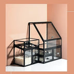 Large Capacity Makeup Organizer with Drawer & Rhinestone Handle, Transparent Dustproof Lipstick Jewelry Storage Case, Cosmeti