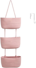 TeoKJ Over the Door Hanging Basket, 3-Tier Woven Cotton Wall-Mounted Storage Organizer Bag Decorative Hanging Nursery Baskets