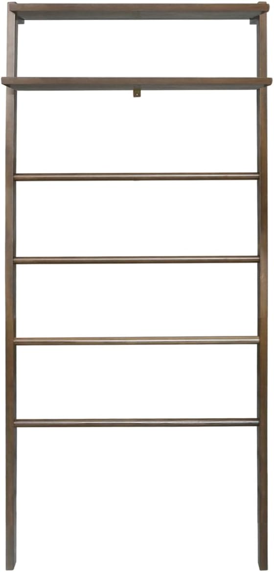 Solid Wood Decorative Ladder - Leaning Blanket Rack for Home Decor Rubbed Walnut