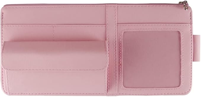 Visor Document Holder for Truck, Car Sun Visor Organizer, Visor Storage Pouch Holder with Sunglasses Clip, Picture Frame, Essential Visor Accessories for Driver Auto Owners Pink