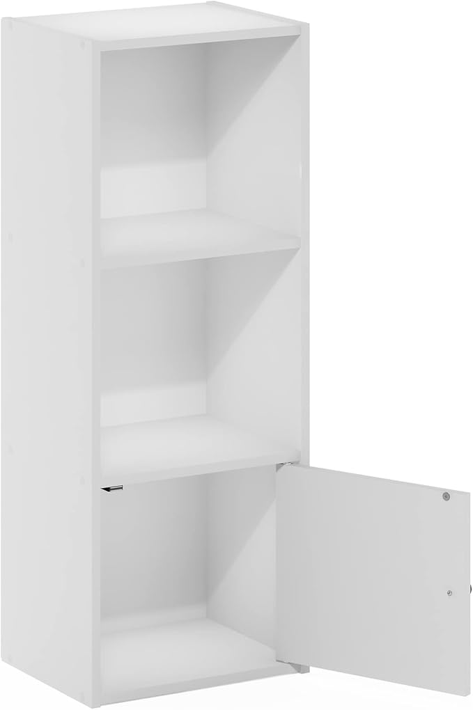 Furinno LUDER Book Shelf, 3-Tier Modern Bookshelf, Bookcase with 1 Door Storage Cabinet, 9.3 x 12 x 31.5, for Organization an