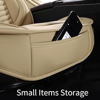 Nappa Leather Car Seat Covers Front Seats, Beige Car seat Protector, Waterproof Car Seat Cushion, Universal Automotive Seat C